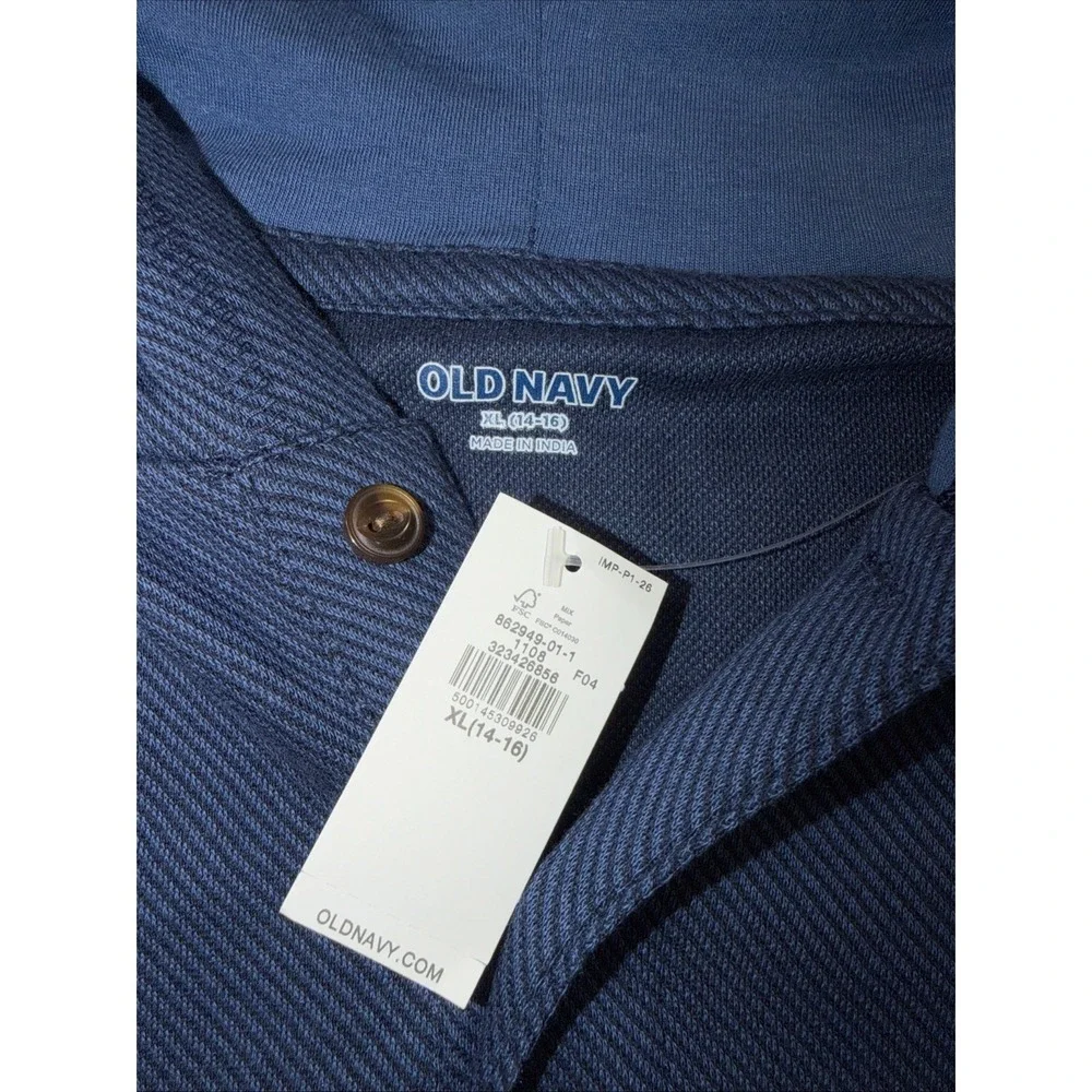 Old Navy ‎ Boys Pullover Button Henley Contrast Sweater Hoody Blue XL 14-16 NWT